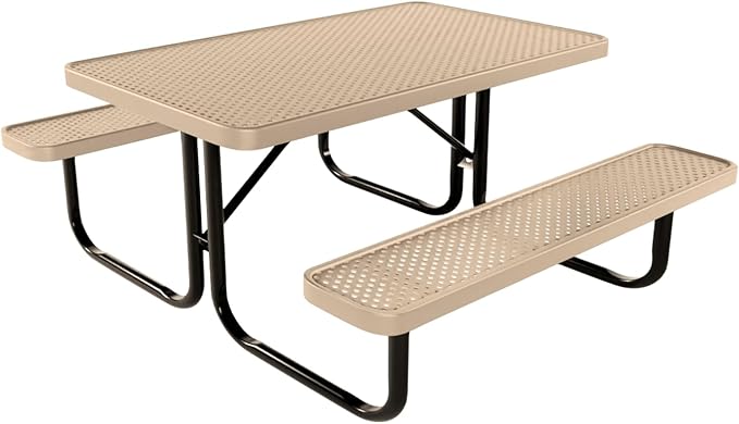 Coated Outdoor Furniture Heavy-Duty Portable Outdoor Kids Table, Punched Steel Kids Picnic Table, Commercial-Grade Picnic Table, Made in America (4ft Rectangular, Childrens, Tan)