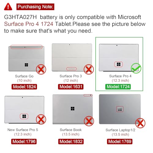Fancy Buying G3HTA027H DYNR01 Laptop Battery Replacement for Microsoft Surface Pro4 Pro 4 1724 12.3 inch Tablet DYNRO1 G3HTA026H G3HTA027H (7.5V 38.2Wh 5087mAh) - size: 8.15*3.9*0.12inch