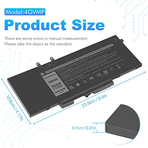 4GVMP Laptop Battery for Dell Latitude 5400 5500 5410 5510 E5400 E5500 Inspiron 7590 7591 7791 2-in-1 Precision 3540 3550 Series P84F P84F001 P42E P42E001 P98G001 P80F001 RF7WM C5GV2 H82T6 7.6V 68Wh - size: 4GVMP 10.83 × 5.12 × 0.73 inch