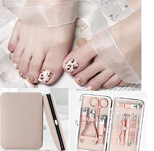 Manicure Set, 12 In 1 Stainless Steel Professional Pedicure Kit Nail Scissors Grooming Kit with Pink Leather Travel Case Pink - color: 12 in 1