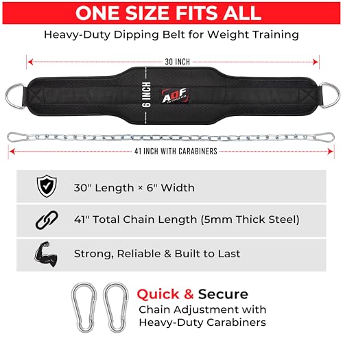 AQF Dip Belt with 36" Steel Chain - Neoprene Padded Back Support Belt | Secure Carabiners for Weighted Pull ups, Dips, Gym, Powerlifting, Bodybuilding, Squat & Fitness - color: Black