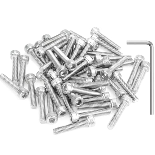 HELIFOUNER 50 Pieces M5 x 25mm, Thread Pitch 0.8mm, 304 Stainless Steel (18-8) Hex Socket Head Cap Screws, Fully Threaded - size: M5 x 25mm