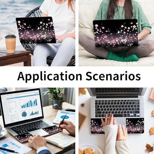 Laptop Skin Sticker 3-Piece Set,Pink Flowers | Trim-to-fit 3-piece vinyl set with one 15 x 10.6 in lid skin and two palm-rest decals for many 12-15.6 in laptops - color: Pink Flowers
