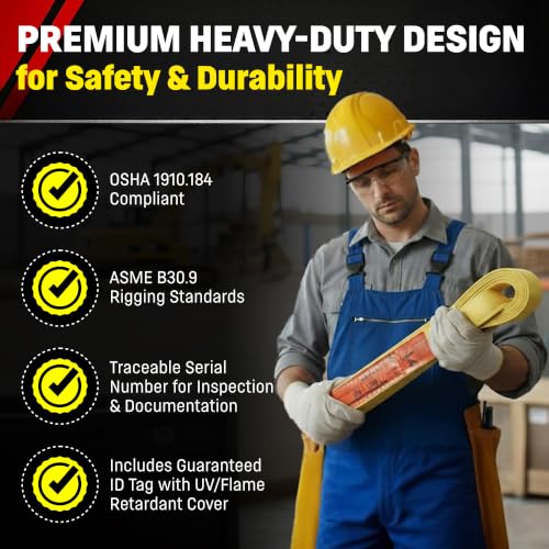 DD Sling 4 Inch x 25 Foot Nylon Lifting Sling – USA Made, 11,500 lb Vertical, 9,200 lb Choker, 23,000 lb Basket – 2-Ply Heavy Duty 900 Webbing, Type 3 Flat Eye & Eye Rigging Sling - size: 4"x25'