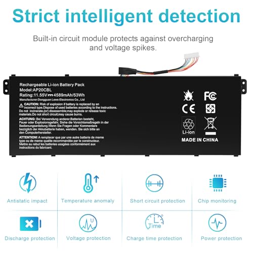 AP20CBL Laptop Battery for Acer Aspire 5 A515-45 A515-45G A515-46 A515-56 A515-56T A515-56G Aspire 7 A715-43G Swift 3 SF314-43 SF314-511 Vero AV15-51 TravelMate Spin B3 B311RNA-32 Chromebook CB315-4H - size: 10.24*3.31*0.2inch AP20CBL