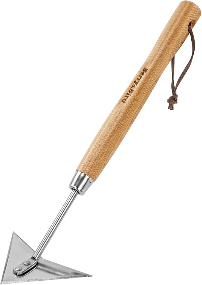 Berry&Bird Triangle Hand Hoe, 15.2'' Winged Weeder Garden Hoes with Short Wood Handle, Gardener Stainless Steel Warren Hoe, Garden Weeder Hoe Tool for Quickly Weeding, Edging and Gardening Tools