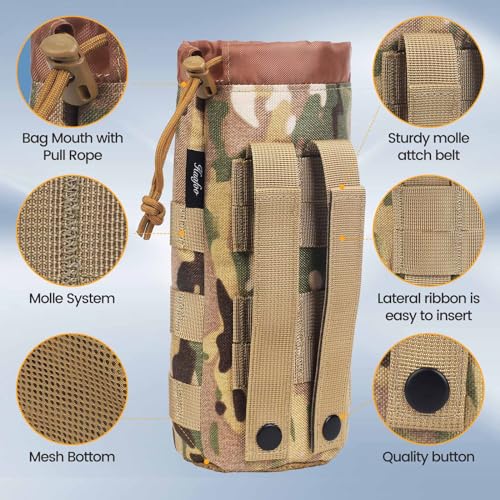 Molle Water Bottle Holder, Upgraded 1000D Nylon Tactical Molle Water Bottle Pouch, Sports Water Bottle Bag Bottom Mesh Lining Hydration Carrier for Camping, Climbing, Hiking and Travelling - color: CP-2pack