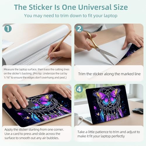 Universal Laptop Skin Decal, 3-Piece Vinyl Protector for 12 13 14 15.6" Notebook, Waterproof Anti-Scratch, Easy Trim & Bubble-Free Finish, Butterfly with Wings is Flying - color: Butterfly with Wings is Flying