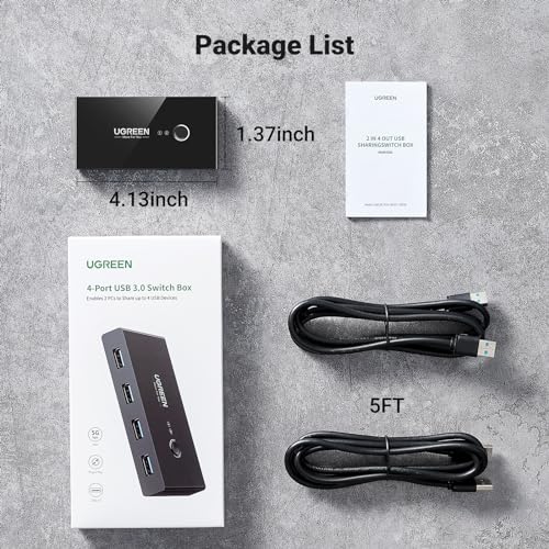UGREEN USB 3.0 Switch Selector 2 Computers Share 4 USB Ports USB Switcher USB for PC Laptop Keyboard Mouse Printer Scanner One Button Switch Adapter with 2 Pack USB 3.0 Cables