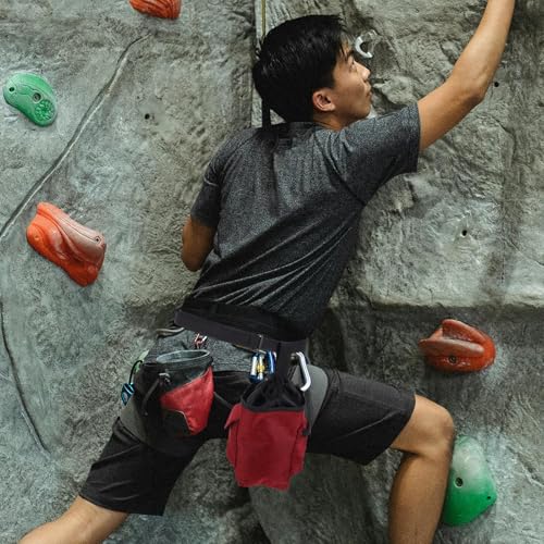 Outanaya Climbing Chalk Bag for Bouldering with Adjustable Belt and Zipper Storage Pockets, Wine Red Chalk Bucket Pouch for Rock Climbing, Gymnastics, and Weightlifting