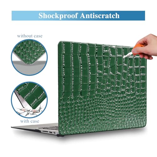 Crocodile Case for MacBook Air 13 inch M1 2022 2021 2020 2019 2018 A2337 A2179 A1932, Crocodile MacBook Air M1 Case, Aligator Skin Snakeskin PU Leather Hardshell & Keyboard Cover, Emerald Green - color: # Shiny Green Crocodile