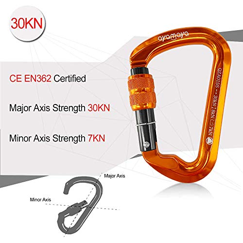 Ayamaya Climbing Carabiners - 3 Pack Screwgate Locking Carabiner 30KN (6744 lbs) Heavy Duty Gears for Rock Climbing, Rappelling, Swing Rescue & Gym, Large D-Shaped Carabiners - color: Orange
