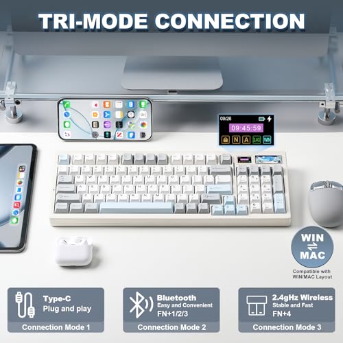 YUNZII IF99 96% Wireless Mechanical Keyboard (White, Gateron Zero Switch) | QMK/VIA Keyboard with LCD Display,Custom Magnetic Badge,8000mAh Battery,Hot Swap Gasket,RGB,for Gaming/Mac/Win - color: White, size: Gateron Zero Switch