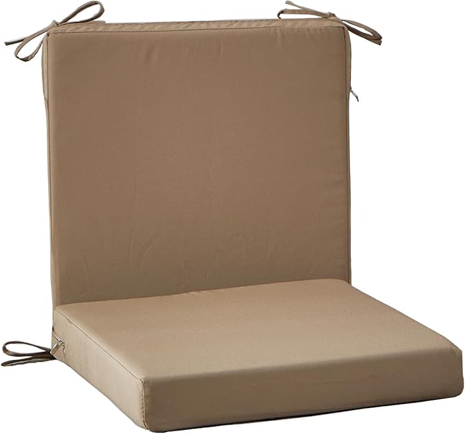20 x 20 Inch Outdoor Chair Cushions for Patio Furniture, UV Resistant Non Slip Waterproof Replacement Patio Seat Cushion with Ties Set of 2, Khaki