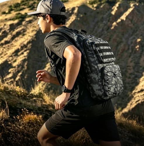 Hydration Backpack, Tactical Molle Water with 3L TPU Water Bladder | Lightweight Military Hydration Daypack for Hiking, Running, Cycling, Climbing, Biking, 105 oz, Breathable Back Panel - color: Black Camouflage