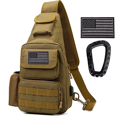 Tactical Shoulder Bag - 1000D Molle Military Backpack Outdoor Daypack Chest Pack (Tan) - color: Tan