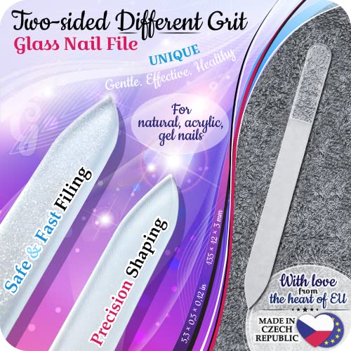 Genuine Czech Glass Nail File Set - Callus Remover Foot Rasp, Cuticle Pusher Manicure Stick, Double Sided Etched Different Grit Surface, Professional Nail Care Tool, Made in EU - color: All-in-one Set - Aqua Magenta
