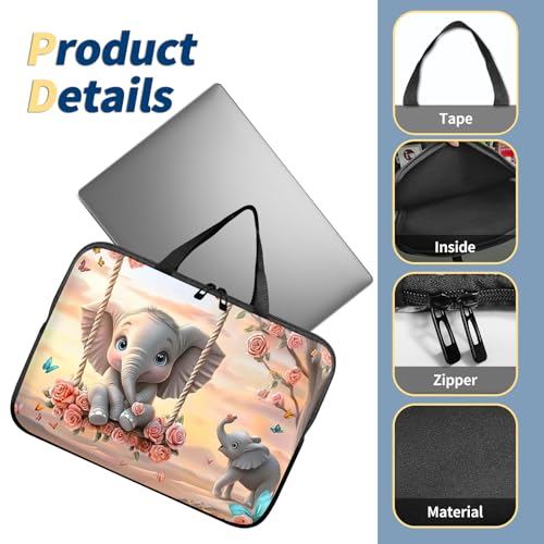 Laptop Bag 15.6 Inch,Resistant Shockproof Laptop Sleeve Case Protective Cover Carrying Case with Handle Compatible for HP Dell Lenovo Acer Asus Notebook Computer,Baby Elephant Swing - color: Baby Elephant Swing, size: 15-15.6 in
