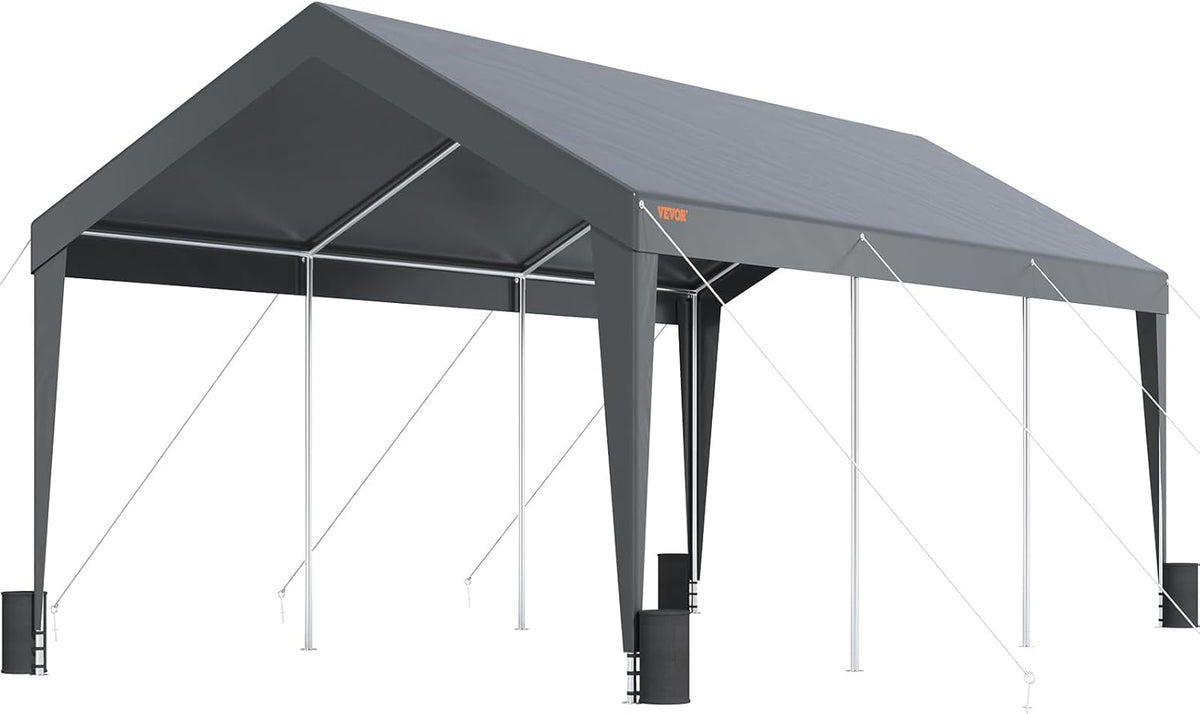 VEVOR Carport Car Canopy 10x20ft, Upgraded Heavy Duty Car Port Garage Boat Shelter Party Tent with 8 Reinforced Poles and 4 Weight Bags, UV Resistant Waterproof Tarp for SUV, Truck, Boat