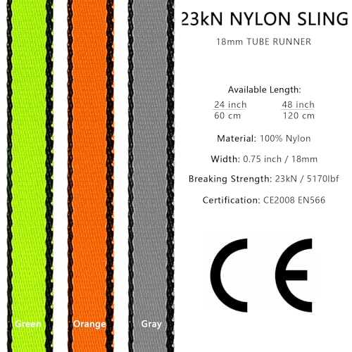 18MM Nylon Climbing Sling Runner 23KN CE2008/EN566 Rock Climbing Webbing Straps for Outdoor Climbing, Rappelling, Swing, Yoga Hammock etc - color: Grey|60cm/24inch|3PCS