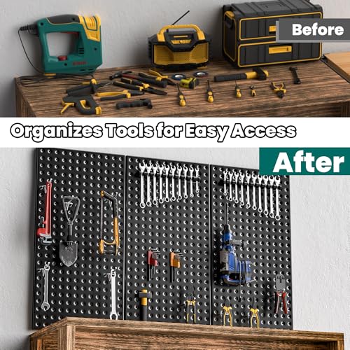 EVERHANGER Metal Pegboard Panels 24" x 12", Heavy Duty Steel Peg Boards for Garage, Pegboard Wall Organizer for Tool Storage and Organization, Black, 6 Pack - size: 6 Pack 24" x 12"