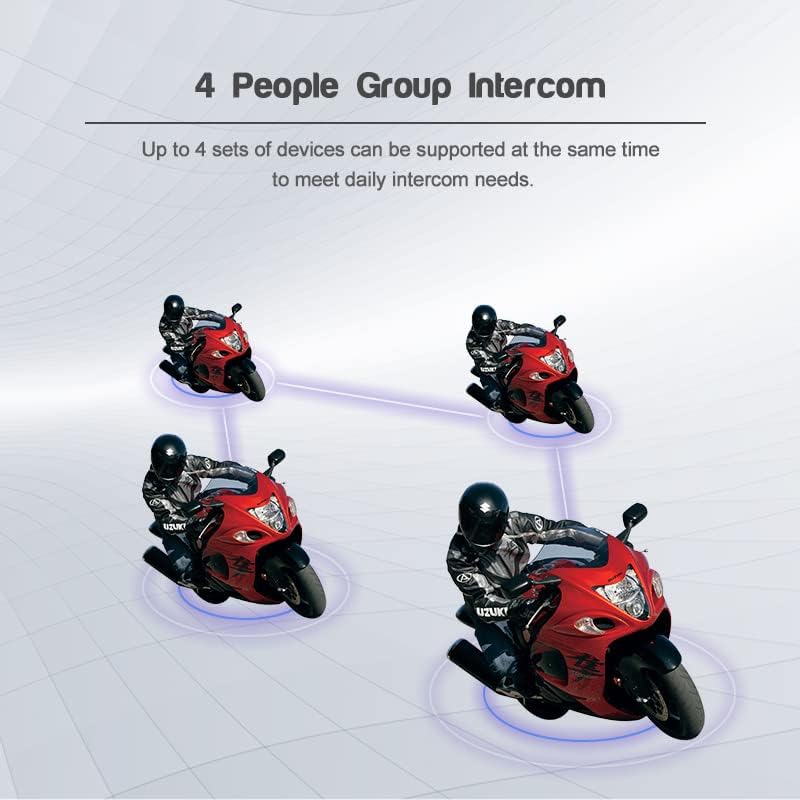 MIMIRACLE V4 Plus Motorcycle Helmet Bluetooth Intercom Headset, Up to 4 Riders 1500M IP65 Waterproof Motorbike Communication System for Skiing/ATV/Off Road -4 Pack