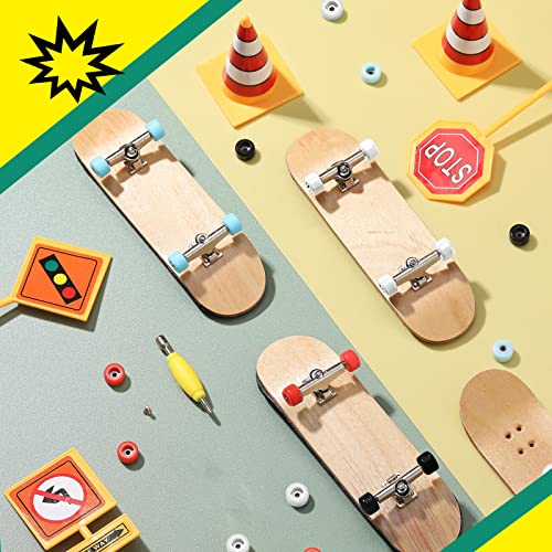 Zhehao 20 Pieces Fingerboard Tool Set Bearing Wheels with 4 Pieces Tool Screwdriver and Nut Driver Compatible with Most Fingerboard Trucks(White, Black, Red, Light Blue)