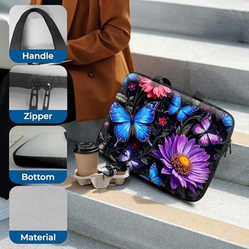 Laptop Sleeve with Handle 15.6 Inch, Waterproof Laptop Case Bag, Butterfly Flowers Pattern Design Computer Sleeve Compatible with MacBook Air, Pro, HP, Dell, Lenovo, ASUS - color: Butterfly Flowers, size: 15inch(15-15.6")