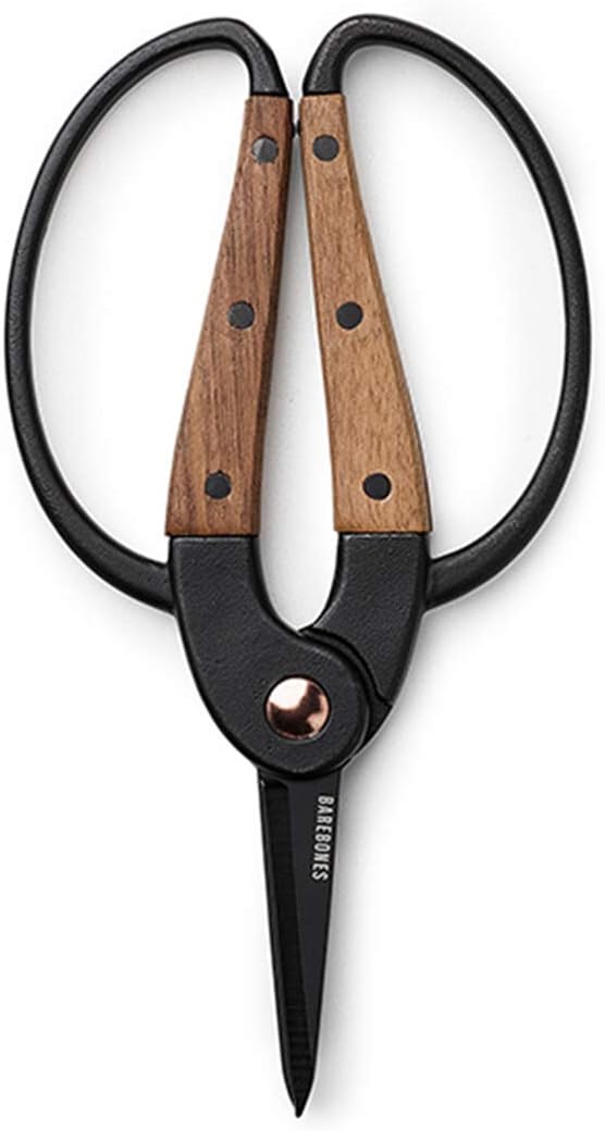 Barebones Garden Scissors - Walnut Scissors - Garden Supplies and Indoor Plant Accessories - Plant Shears with Wide Handles - Comfortable Fit Trimming Shears (Small)