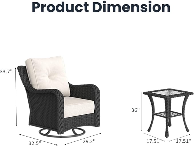 6 Pieces Outdoor Patio Furniture Sets with Rocking Swivel Chairs with 6-inch Thick Cushion and Side Table for Deck Lawn