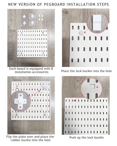 Pegboard Accessories Combination Wall Organizer Kit,Pegboard Shelf for Bedroom,Study,Office,Bathroom,Pegboard Bins with 4 Pieces Pegboards and 12 Accessories,22"x22",White