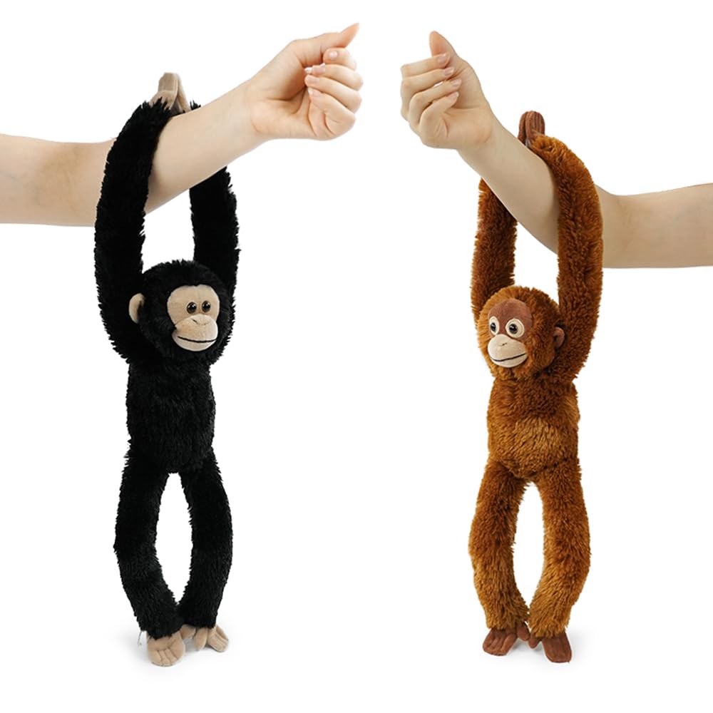 Hideekoog Hanging Orangutan Stuffed Animals,2pcs Chimpanzee Orangutans Plush Toys Curtain Buckle for Decoration,20 inches Chimpanzee Stuffed Jungle Animals for Kids(Two Gorillas)