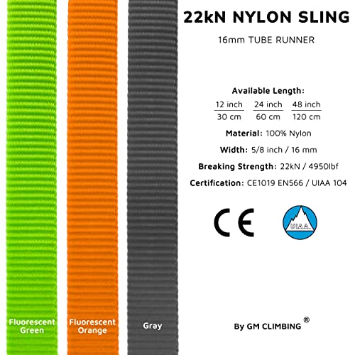 GM CLIMBING 16mm Nylon Sling Runner 22kN / 4950lbf CE UIAA Certified - color: Gray, size: 30cm / 12inch | Pack of 3