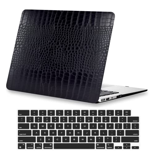 Crocodile Case for MacBook Air 13 inch 2026 M5, 2022-2025 M4/M3/M2 | Model A3449 A3240 A3113 A2681, Texture Crocodile Aligator Skin Snakeskin PU Leather Hardshell Case & Keyboard Cover, Black - color: ## Black Crocodile