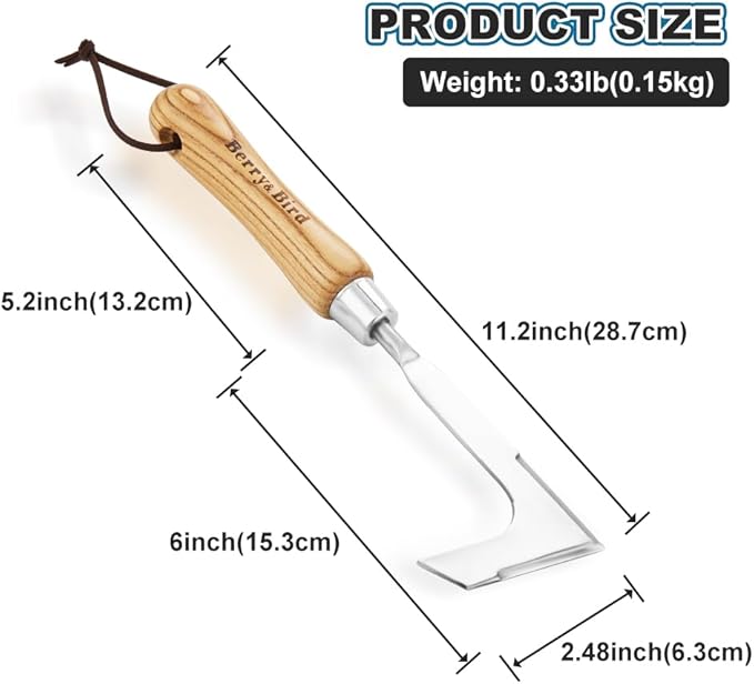 Berry&Bird Crack Weeder, Crevice Weeding Tool, 11.2" Stainless Steel Manual Weeder, L-Shaped Side-Walk Puller Spatula, Grass Cutter Knife, Weeding Sickle for Garden Lawn Yard Patio Terrace Paving Moss
