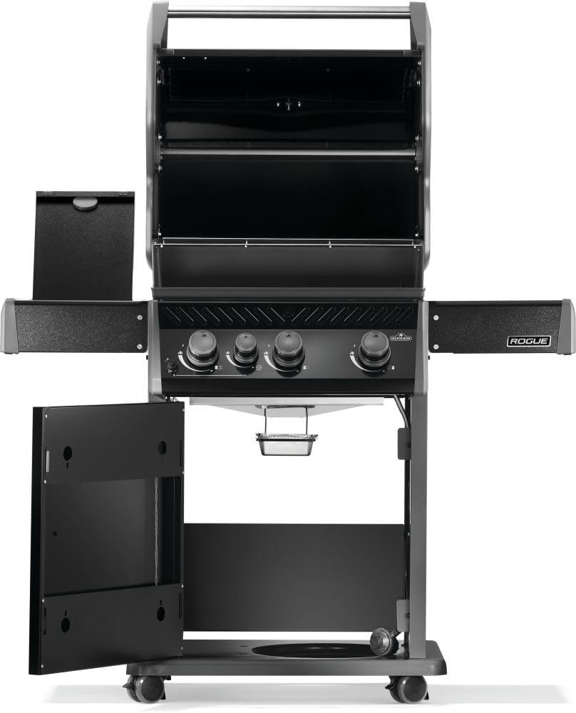Napoleon Rogue 425 Propane Gas Grill with Range Side Burner, Black, 3 Stainless Steel Main Burners, Durable Grilling Power
