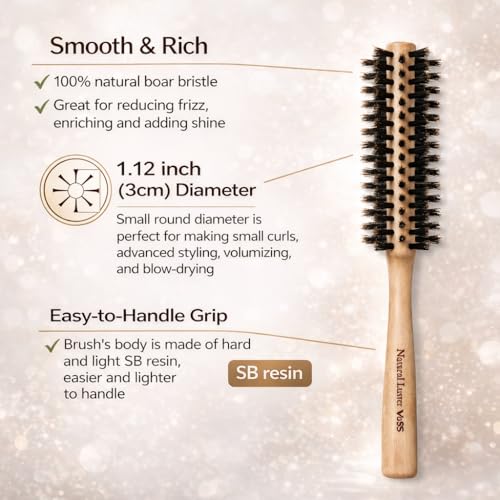 Boar Bristle Hair Brush [ Made in Japan ] 100% Natural Bristle Slick Back Brush for Styling, Separating, Shaping, and Blow-Drying for Women and Men (Round Brush) - color: Round Brush