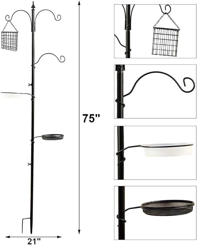 yosager Premium Bird Feeding Station Kit, 75" x 21" Bird Feeder Pole, A Multi Feeder Hanging Kit with Metal Suet and Bath for Attracting Wild Birds, Birdfeeder and Planter Hanger