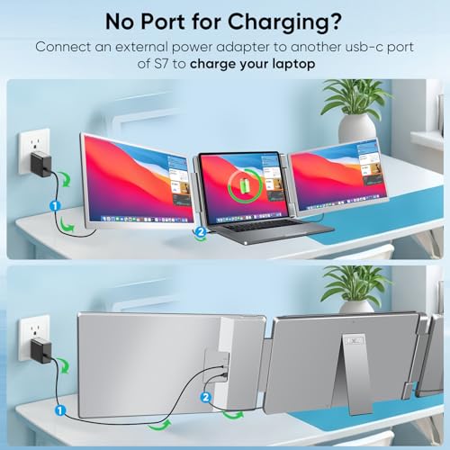 LXU Laptop Screen Extender Monitor Portable 14" 1200P | Triple Extended Monitor, for 12~16.2" Laptops, Not for M1 M2 M3, Plug & Play, No Clip-on, Silver, S7 - size: 14" Screen Extender