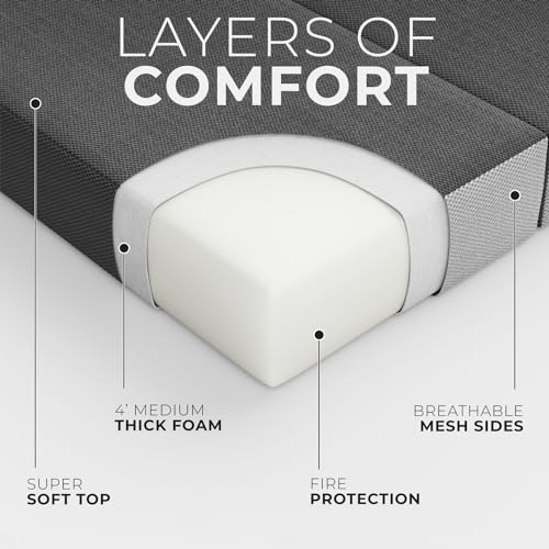 Cozzzi Folding Mattress Full Size for Floor and Traveling with Removable Cover - Lightweight and Portable Folding Mattress for Adults & Kids - Compact and Easy to Storage (75in x 54in x 4in) - size: Full (75in x 54in x 4in), style: Gray