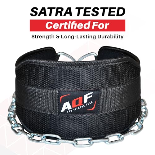 AQF Dip Belt with 36" Steel Chain - Neoprene Padded Back Support Belt | Secure Carabiners for Weighted Pull ups, Dips, Gym, Powerlifting, Bodybuilding, Squat & Fitness - color: Black