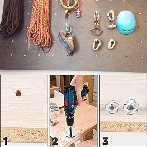 T Nuts 1/4"-20,Hincell 150pcs Zinc Plated Steel T-Nut 4 Pronged Tee Blind Nuts Assortment Kit for Wood, Rock Climbing Holds, Cabinetry, Furniture,etc. - size: 1/4"-20(150pcs)