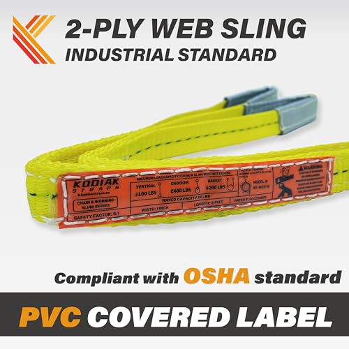 2-Ply Lifting Sling Straps 1”x 6ft, KODIAK STRAPS Heavy Duty Flat Eye Lift Sling, for Rigging Moving Towing Hoisting -2Pack - color: 2 PACK, size: 1inch x 6ft