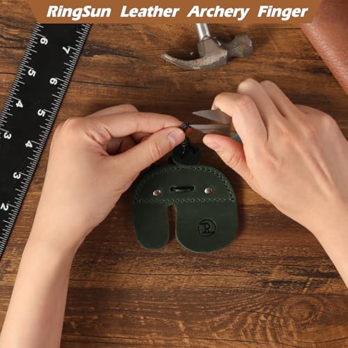 Leather Archery Finger Tabs,Handmade Archery Finger Guard for Shooting Practice Gear, Recurve Bow Fingers Tab - color: Green