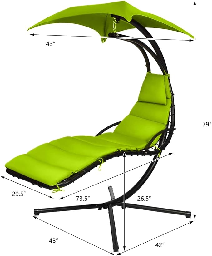 Weatherproof Replacement Cushion Pad and Umbrella for Hanging Lounge Chair Outdoor Chaise Hanging Hammock Chair - Long-Lasting, Fade-Resistant, Quick-Dry, Outdoor Lounge Replacement Set (Green)