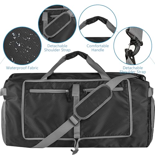 60L Duffle Bag with Shoes Compartment - Foldable&Large Capacity Travel Duffel Bags, Lightweight & Water-Resistant Gym Bag - Black - color: 60L-Black