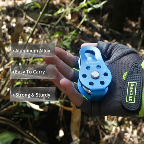 Fixed Plate Micro Pulley,28KN CE Certified General Purpose Small Aluminum Rope Pulleys for Climbing/Aloft Work/Rappelling/Rescue Etc - color: One Unit (28KN Pulley Blue)