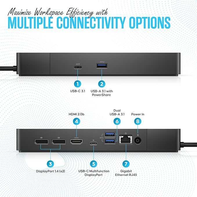 WD19S Dell USB-C Docking Station, Dual Monitor, 130W Supply, HDMI | Features mini-DisplayPort, 2x USB-C & 3x USB-A 3.0 for full expansion