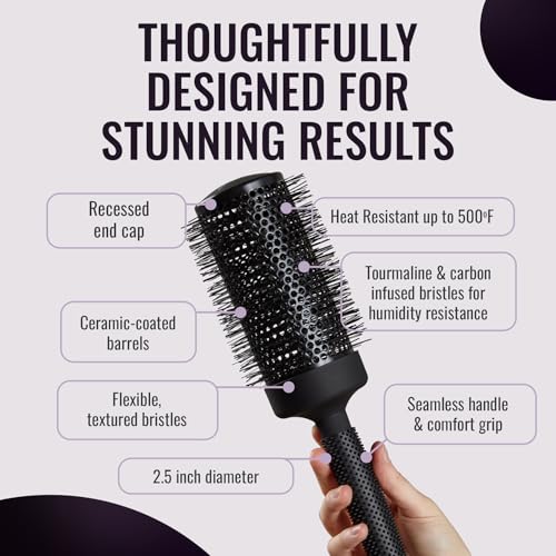 ERGO Ceramic Ionic Round Brush for Blow Out - Salon Quality Hair Brushes for Women - Roller Brush for Blow Drying, Wet and Dry Hair Styling, Volumizing Hair Care - ER65: 2.5" - size: 2X-Large - 2.50 Inch