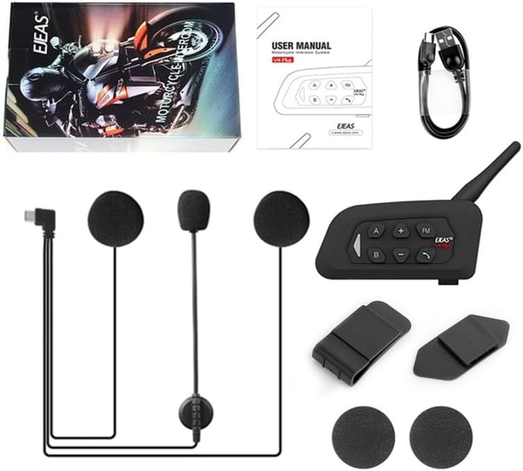 MIMIRACLE V4 Plus Motorcycle Helmet Bluetooth Intercom Headset, Up to 4 Riders 1500M IP65 Waterproof Motorbike Communication System for Skiing/ATV/Off Road -2 Pack